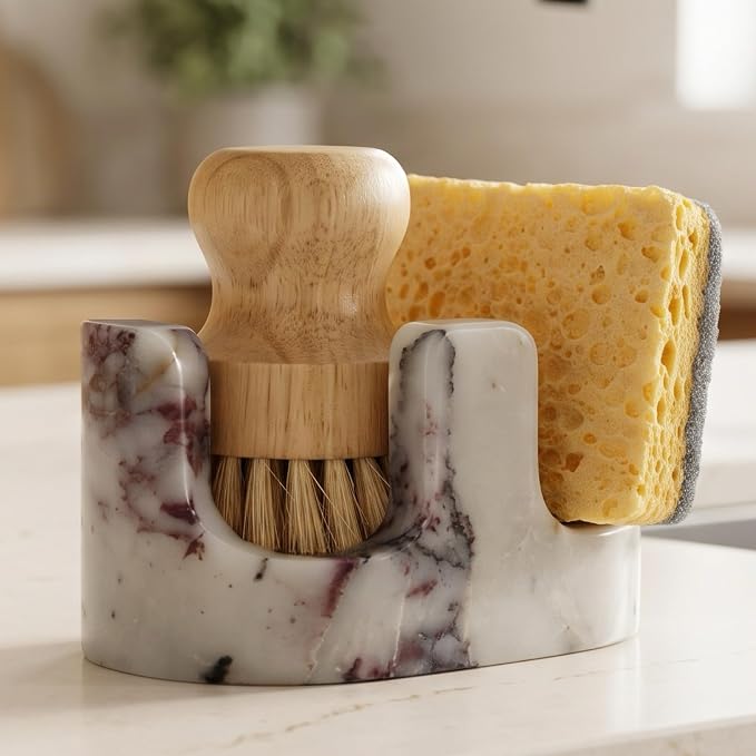 Calacatta Viola Marble Sponge Holder for Kitchen Sink, 2 Slot Stone Caddy by BekPooQ