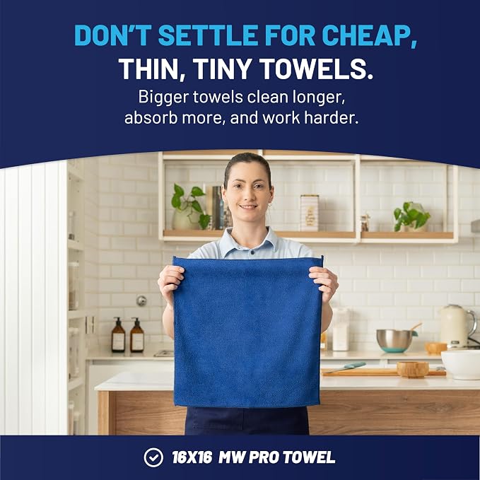 MW Pro Multi-Surface Microfiber Towel – 12 Pack | Premium Cleaning Cloth | Clean, Buff, Dust, Polish, Absorb | Large 16"x16" (Dark Blue) - Image 3
