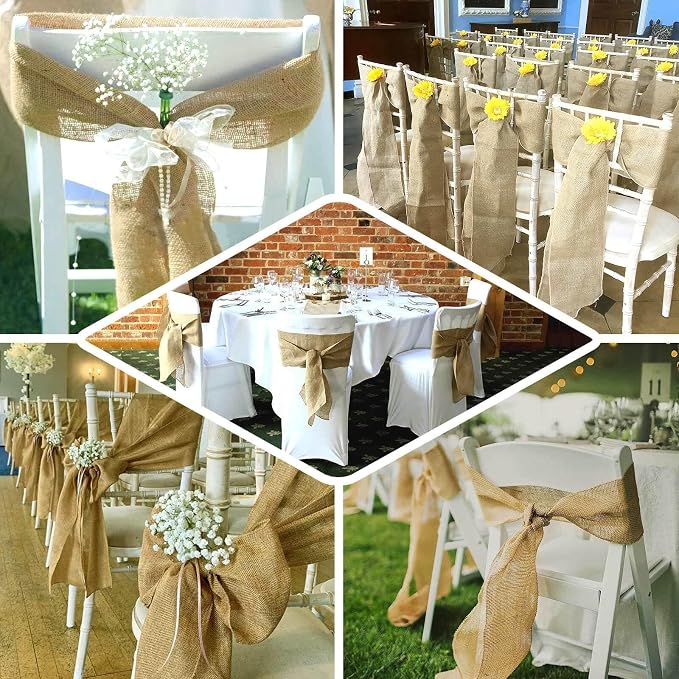 Efavormart 5 Pack | Natural Jute Faux Burlap Chair Sashes, Boho Chic Linen Decor - 6"x108" - Image 4