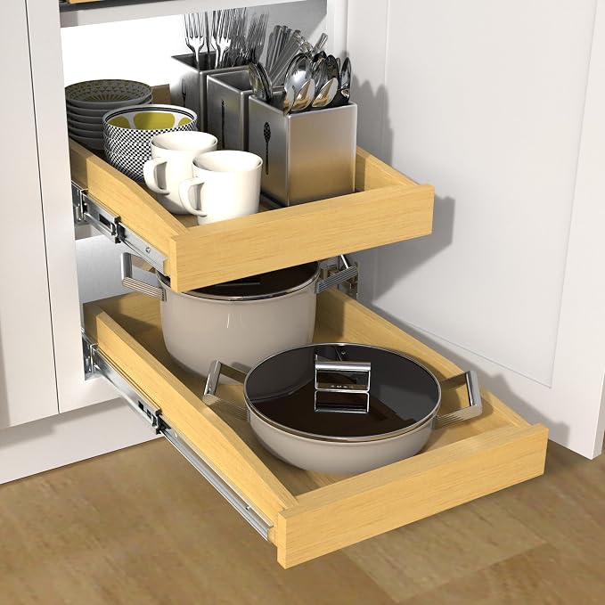 Wooden Pull out Cabinet Organizer 11" W x 21" D x 3.35" H, Heavy Duty Slide Out Drawers Pull-Out Home Organizers for Kitchen Cabinets - Image 5