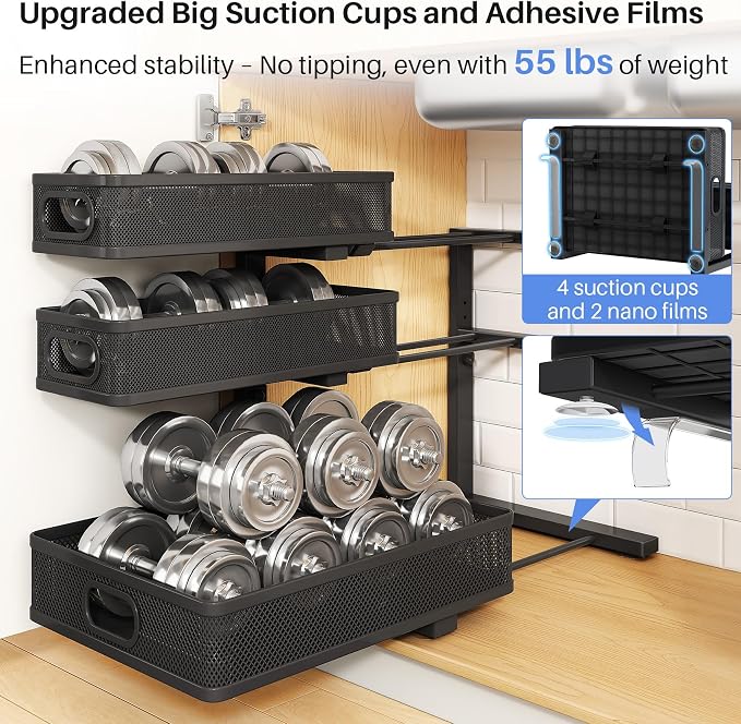 Under Sink Organizer, 3-Tier Thickened Metal Pull out Cabinet Organizer Shelf, Height Adjustable Slide out Storage Drawer Rack for Kitchen Bathroom Pantry Laundry Home Organization, 2-Pack, Black - Image 6