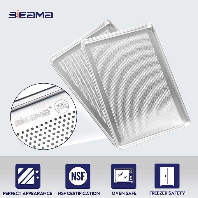 BIEAMA 6 Pack Full Size 18" x 26" Aluminum Baking Sheet Pan Perforated, Commercial Bakery Equipment Cookie Sheets, NSF Approved Baking Tray | Aluminum Commercial Bakery Equipment Cookie Sheets, NSF Approved Baking Tray - Image 3