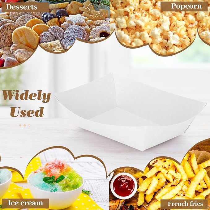 Sherr 200 Pcs 5 lb Kraft Paper Food Trays Boats Bulk, Disposable Nacho Kraft Paper Food Serving Trays Brown for Nachos, Tacos, Fries, Hot Dog, Corn, Bbq, Festivals, Party (White) - Image 6