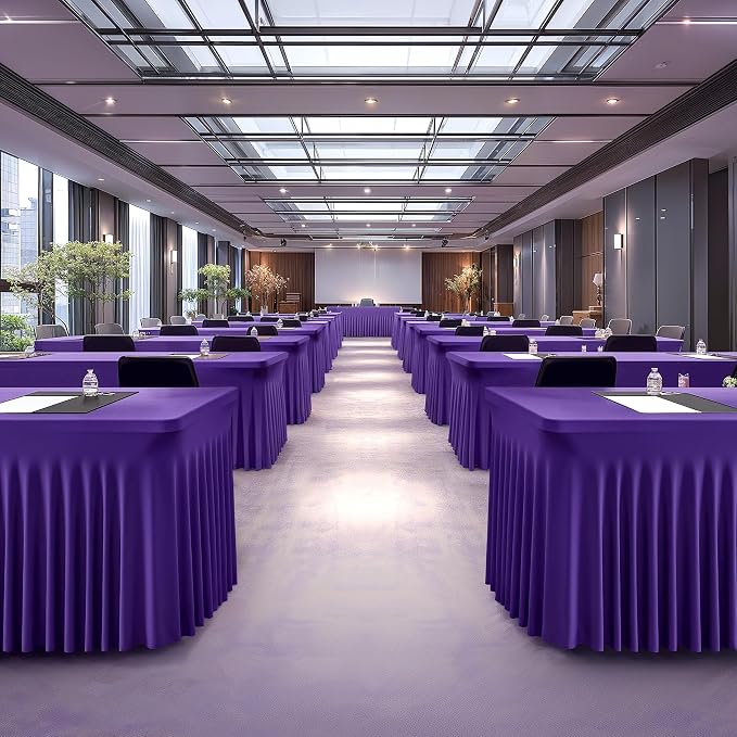 Wish Care 2 Pack Dark Purple Spandex Table Clothes for 4 Foot Rectangle Tables, 4FT Wrinkle Free Fitted Tablecloths Ruffles Design Table Cover for Party, Banquet, Wedding and Events - Image 6
