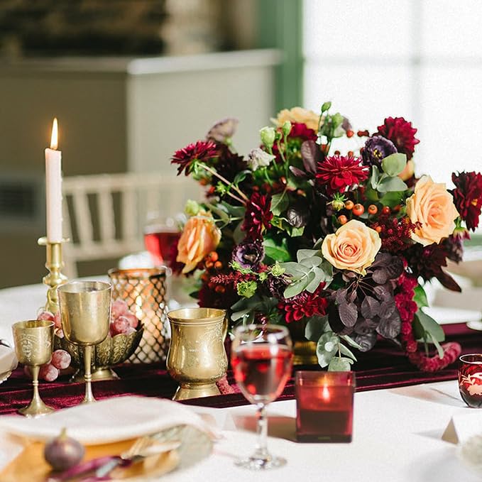 Table Runner 20 x 120 Inches Long Burgundy Wedding Table Runners, Velvet Table Runner for Home Holiday Party Table Decorations 10ft - Image 6