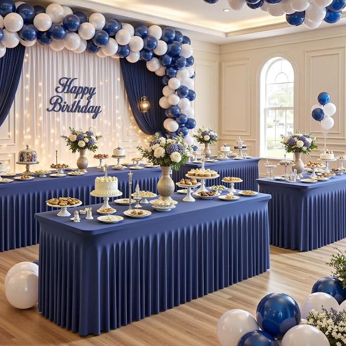8 Pack Navy Blue Table Cloth for 6 Foot Rectangle Tables Spandex Fitted Tablecloth 6ft Stretch Table Covers Skirt Navy Blue Banquet Tablecloths Wrinkle Free Tablecloth for Party Wedding Birthday Event - Image 3