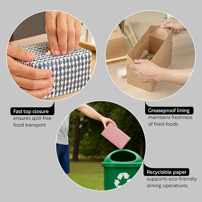 Restaurantware Takeout Lunch Box 100 Count 47 Ounce Paper Food Delivery Container Greaseproof Secure Closure Box Black Houndstooth Design 7.01 x 4.49 x 2.76 Inch Large Capacity - Image 3