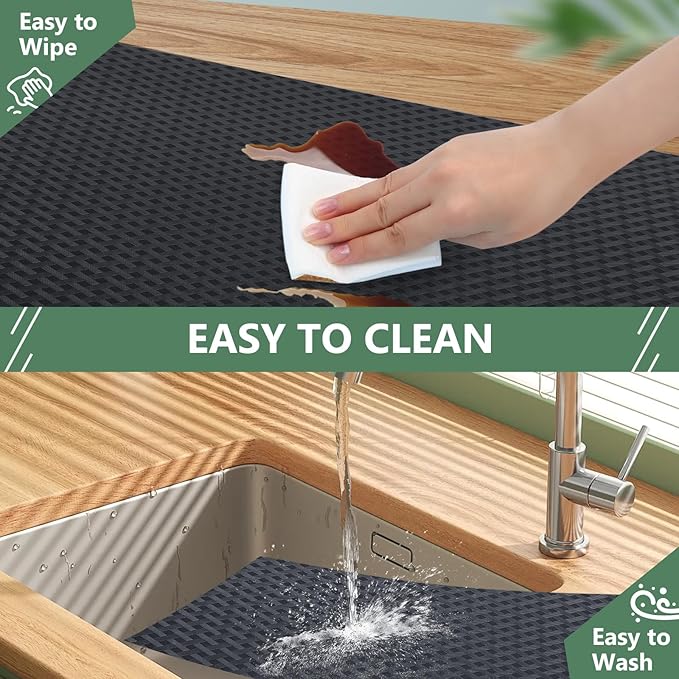 Shelf Liners, Non-Adhesive Drawer Liner, Waterproof & Oil-Proof Kitchen Cabinet Cupboard Liner Plastic EVA Material BPA Free Fridge Liner Mats Paper Protector for Shelves (Black/12in x 120in) - Image 4