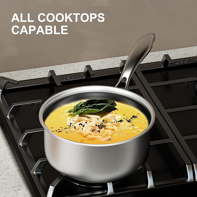 COOKER KING 3 Quart Stainless Steel Saucepan with Lid, Tri-Ply Ceramic Nonstick Pot, Metal Utensil Safe, Dishwasher & Oven Safe up to 900F, Induction Cookware for All Stovetops - Image 4