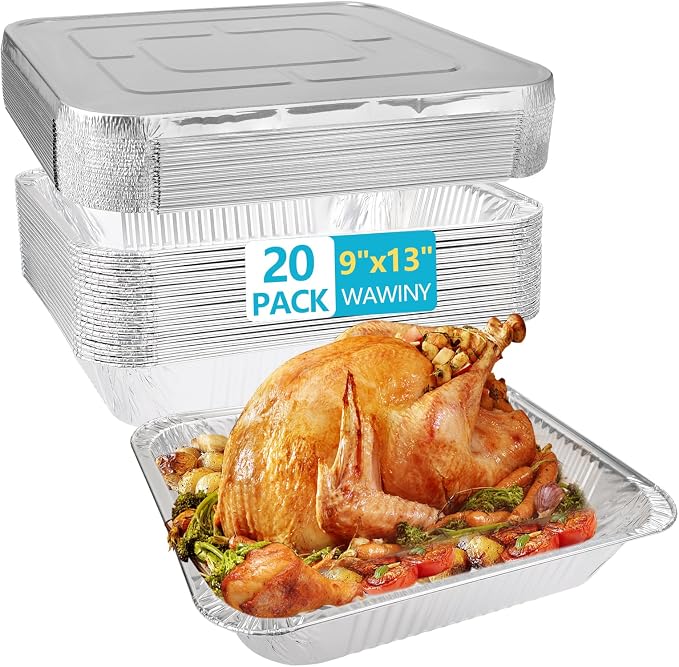 9x13 Aluminum Pans With Lids, 20 Pack Disposable Half Size Foil Pans by WAWINYAirVentFilters