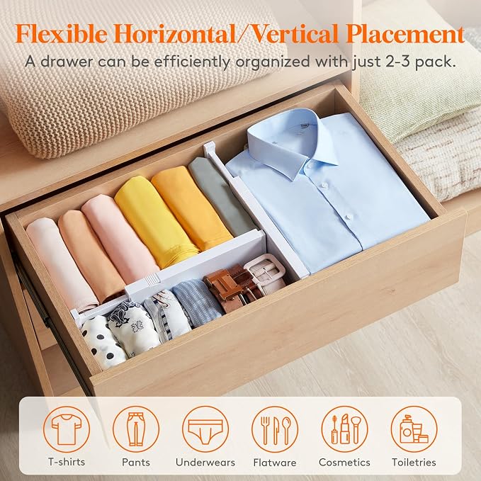 Lifewit 4" High Upgrade Drawer Divider, Adjustable Drawer Organizer Clothes | 12 Pack 11-17" Expandable White Plastic Drawer Separator for Dresser, Kitchen, Closet, Nursery, Office Organization & Storage - Image 6