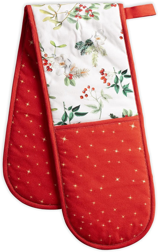 Maison d' Hermine Double Oven Mitts 100% Cotton 7"x35" Double Oven Mitt Heat Resistant BBQ Cooking Gloves with Loop, Baking, Grilling, Home, Kitchen, Handling Hot Pans (Noel)