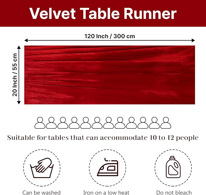 MDS® Pack of 10 | Red | Velvet Table Runner 20 x 120 Inches 10ft Long Luxurious Soft Romantic Wedding Runners for Party Reception Bridal Shower Birthday Banquets Dinner Table Decoration - Image 2