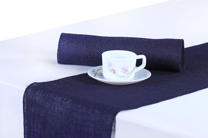 MDS® Pack of 25 Natural Burlap Table Runner, 12 x 108 Inch, Jute Rustic Farmhouse Boho Table Decor for Wedding Reception, Dining Table, Bridal Shower, Baby Shower & Party Decorations - Navy Blue by MDS