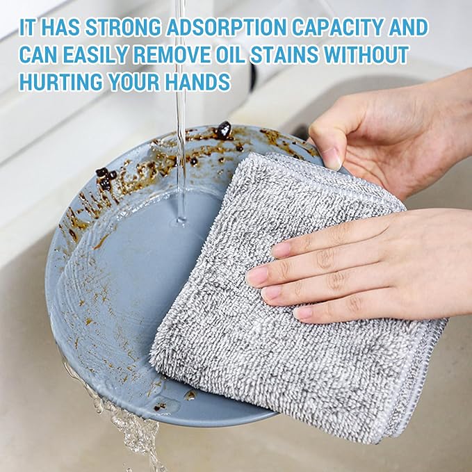 Reusable Kitchen Rags Cleaning Cloths Towels Microfiber Washcloths Dish Cloth Dishtowels Household Bamboo Charcoal Dishcloth Kitchen Thickened Wipe Table Absorbent Oil Off Easy to Clean (10) - Image 4