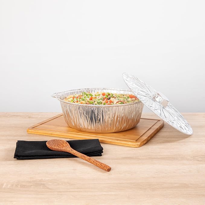 Foil Lux 8.5 Quart Pans And Lids, 50 Disposable Pots With Lids - Oven-Ready, Stove Compatible, Aluminum Foil Baking Pans, Freezable, For Outdoor Camping, Vacation, Picnic, And More - Restaurantware - Image 6