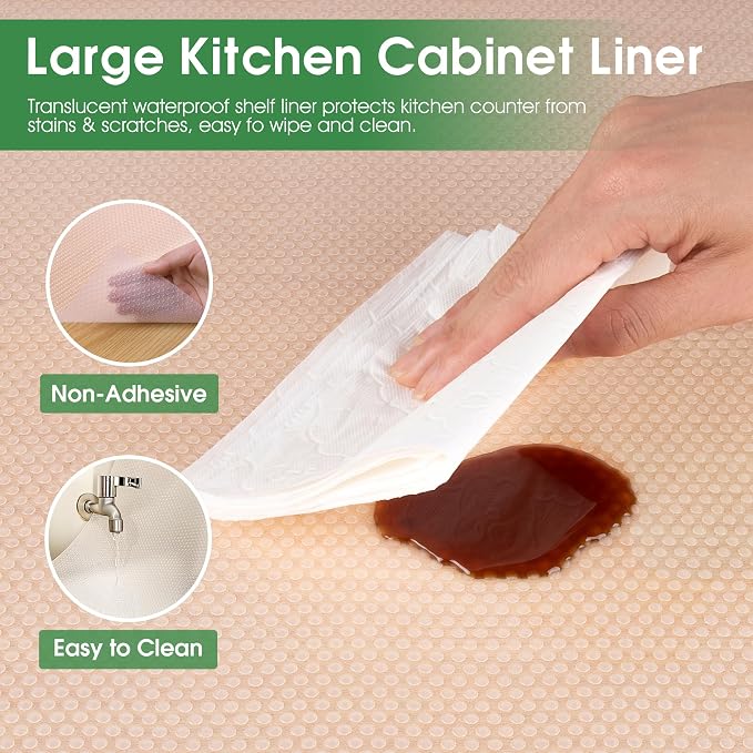 PABUSIOR Large Clear Shelf Liners for Kitchen Cabinets: 23.8" W x 288" L Waterproof Under Sink Mat - Non-Adhesive Non Slip Translucent Large Drawer Liner for Pantry Shelves - Image 4