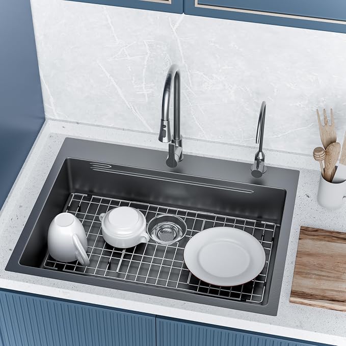 Sink Protector for Kitchen Sink,Sink Rack 28-3/8" * 14-3/16",Large Metal Sink Grate with Strainer,Stainless Steel Sink Grid for Bottom of Sink with Rear Drain Hole - Image 4