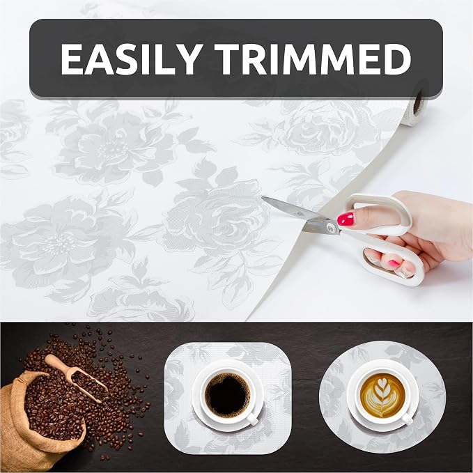 12X120 Inch Shelf Liner for Kitchen Cabinets, PVC Drawer Liner for Dresser Non-Slip Bathroom, Non-Adhesive Cabinet Liner Washable (White Flower)(1 Roll) - Image 8