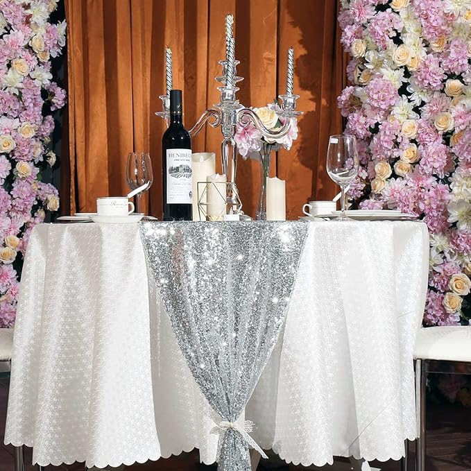 Silver Sequin Table Runner 6 Pack, 12x108 Inch Glitter Table Runner - Image 6