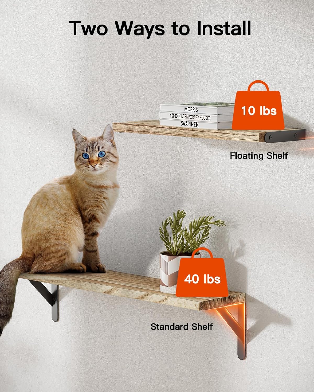 AMADA HOMEFURNISHING Long Wall Shelves, Rustic Farmhouse Style, Wood Floating Shelves for Wall Decor, Bathroom & Bedroom Storage, Living Room Book Shelves, 6pcs