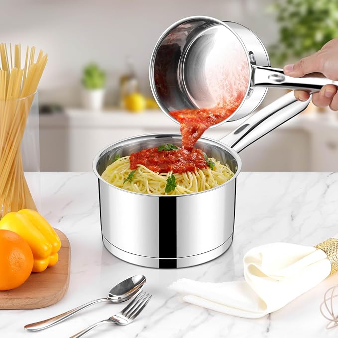 LIANYU Stainless Steel Saucepan Set of 2, 1QT & 3QT Sauce Pan with Lid, Tri-Ply Bottom Milk Pot, All Stove Compatible, Oven & Dishwasher Safe - Image 8