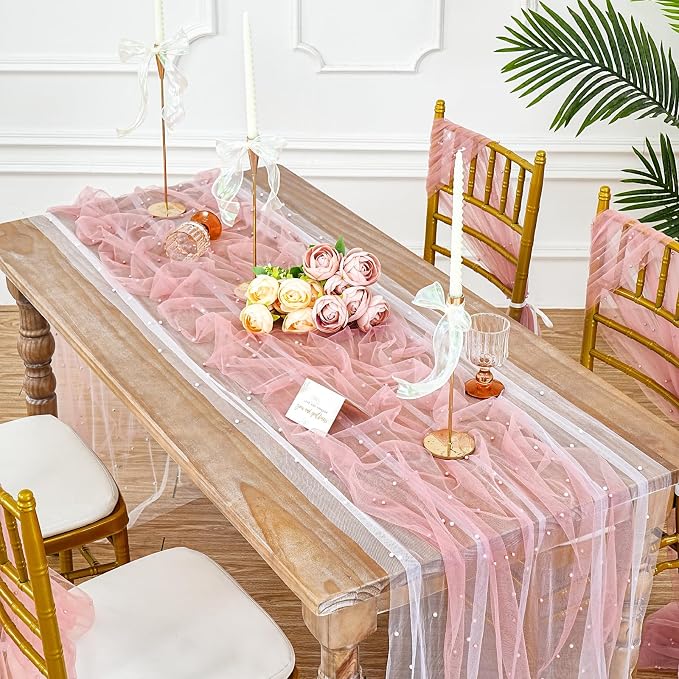 Pink Pearl Table Runner Wedding Decor 10ft Pearl Table Runners 29x120 Inch - Image 2