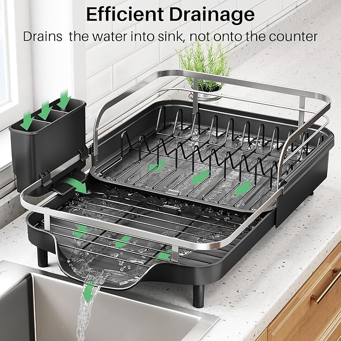 SNTD Expandable Dish Drying Rack for Kitchen Counter, 15.2-22.1 in, Black - Image 4