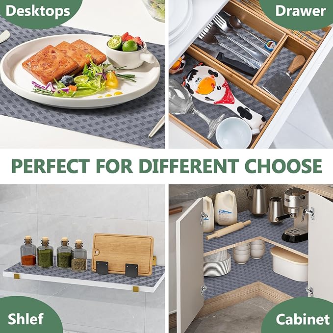 Shelf Liners, Non-Adhesive Drawer Liner, Waterproof & Oil-Proof Kitchen Cabinet Cupboard Liner Plastic EVA Material BPA Free Fridge Liner Mats Paper Protector for Shelves (Grey/16in x 240in) - Image 6