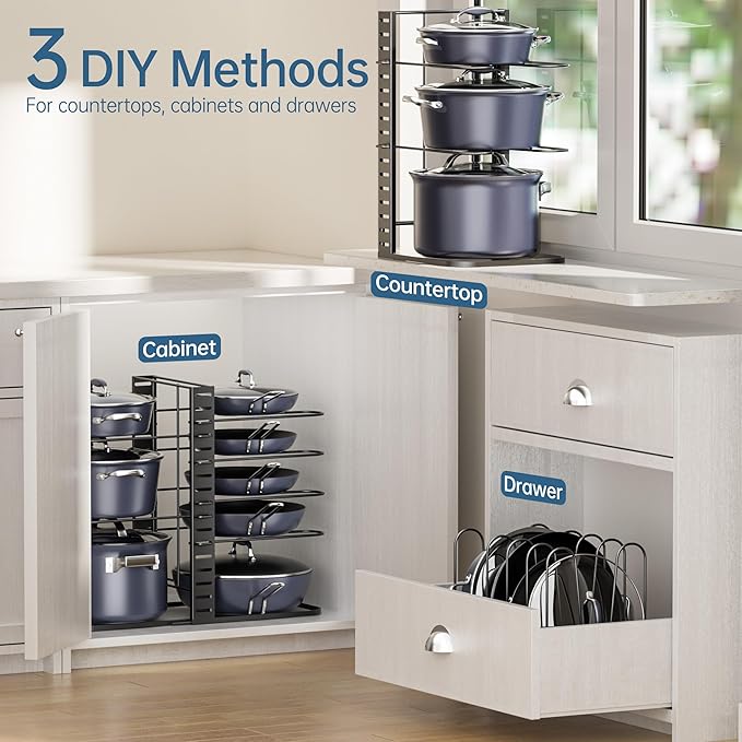 ORDORA Pots and Pans Organizer Under Cabinet 14.6", 8-Tier Adjustable Rack - Image 6