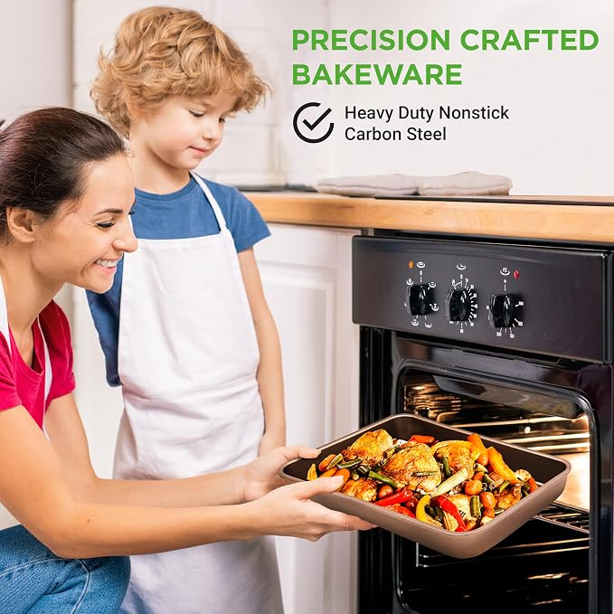 NutriChef 6-Piece Nonstick Bakeware Set, Carbon Steel Baking Pans Set, Includes Cookie Sheets, Wide & Square Bake Pans, Bread Loaf & Round Cake Pan, Muffin Pan - Gold - Image 6