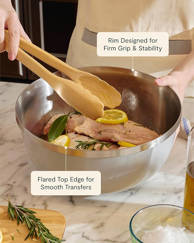Caraway 6-Piece Stainless Steel Mixing Bowl Set with Glass Lids - Image 6
