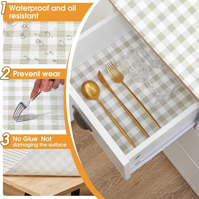 Viseeko Shelf and Drawer Liner for Kitchen Cabinet, Green, 18in x 10ft - Image 5