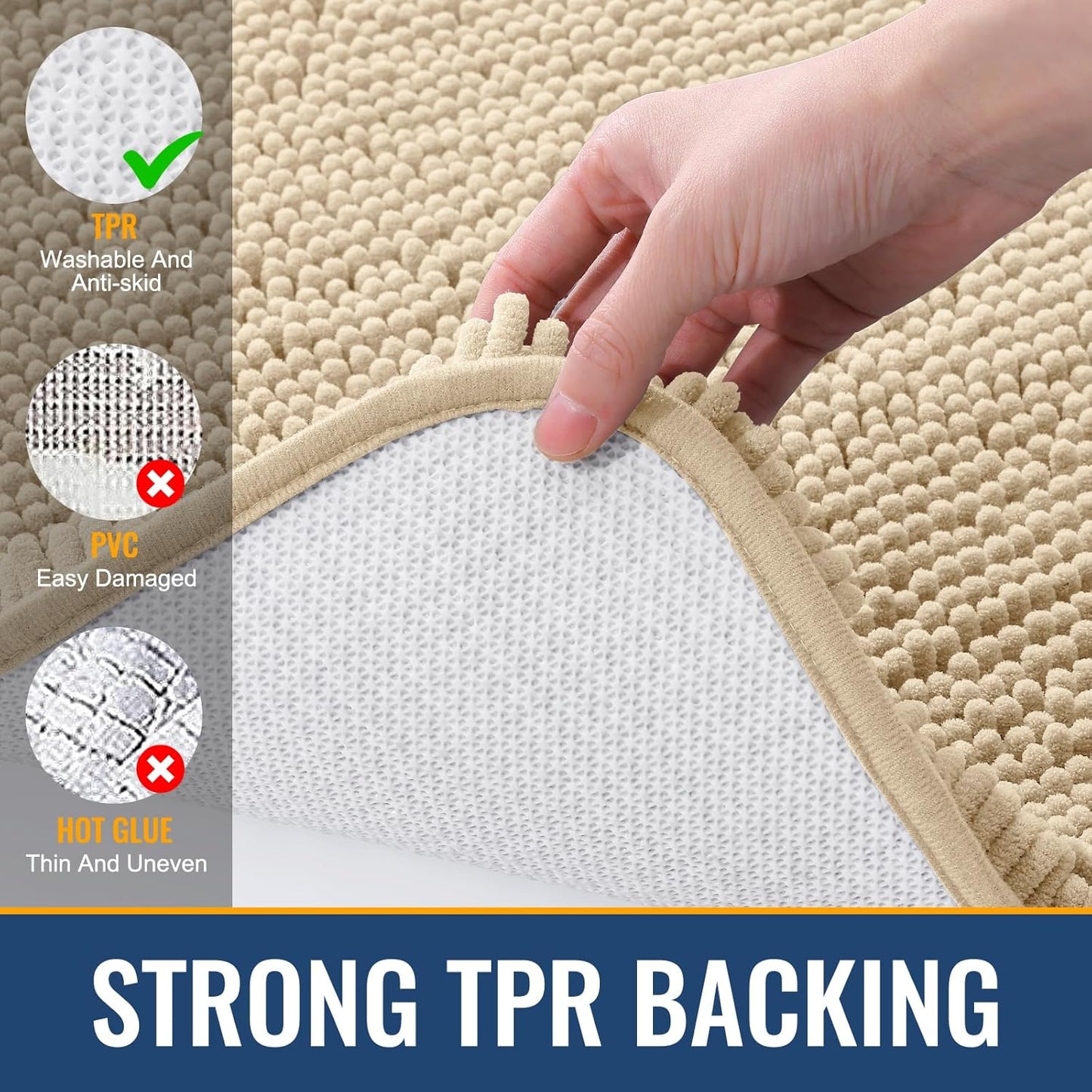 Arotive Bathroom Rugs 47x32, Extra Soft Absorbent Shaggy Chenille Bath Rugs, Machine Washable Rubber Backing Non-Slip Bath Mats for Bathroom Floor Tub and Shower, Home Decor Accessories, Beige