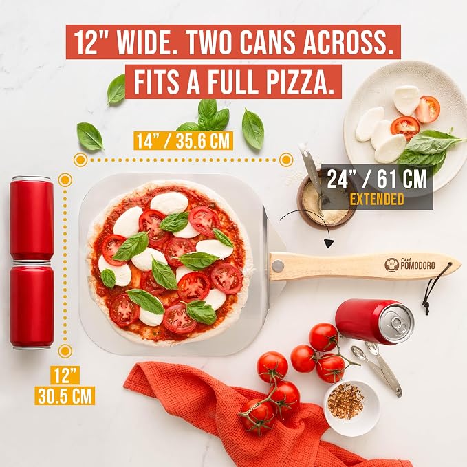 Chef Pomodoro Aluminum Metal Pizza Peel with Foldable Wood Handle for Easy Storage, Pizza Spatula, Gourmet Luxury Pizza Paddle for Baking Homemade Pizza Bread (12 inch) (Pack of 2) - Image 2