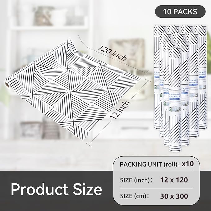 FIFTY FEET 12"x120" Non-Adhesive Shelf Liner for Kitchen Cabinets and Drawers, Washable Non-Slip PVC Cabinet Liner (Black Modern)(10 Roll) - Image 5