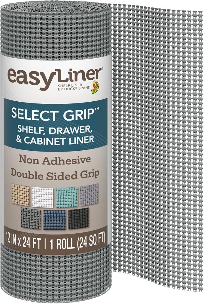 EasyLiner Select Grip Shelf Liner, Easy to Install & Cut to Fit, Non Slip, Non Adhesive, Drawer Shelf & Cabinet Liner for Kitchen, Bathroom, Pantry Cupboards, 12 in x 24 ft (1 Roll), 24 ft, Dark Gray by DuckBrand
