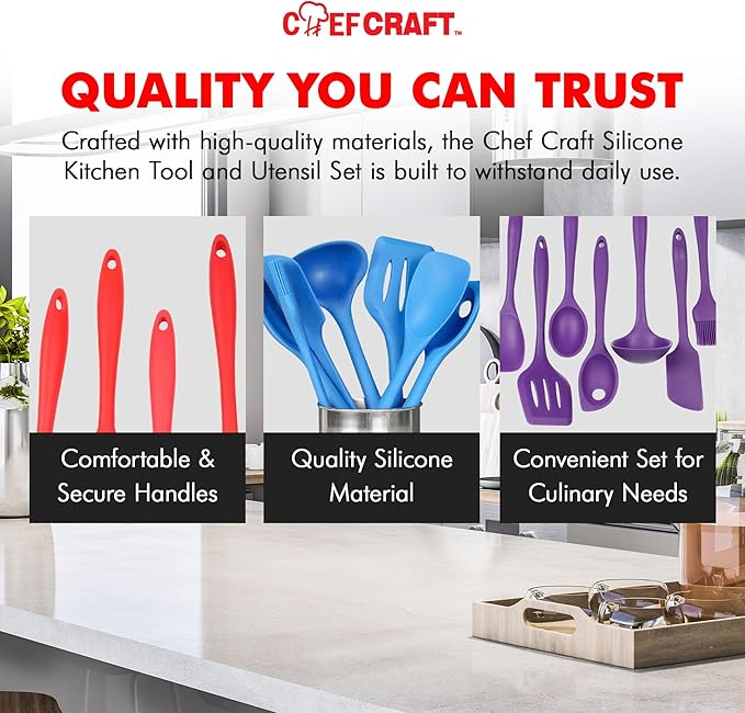 Chef Craft - Premium Silicone Kitchen Tools and Utensils Set, Non-Scratch, Withstands Temperatures up to 450°F, BPA-Free, 7 Piece Cooking Utensils Set, Pink - Image 6