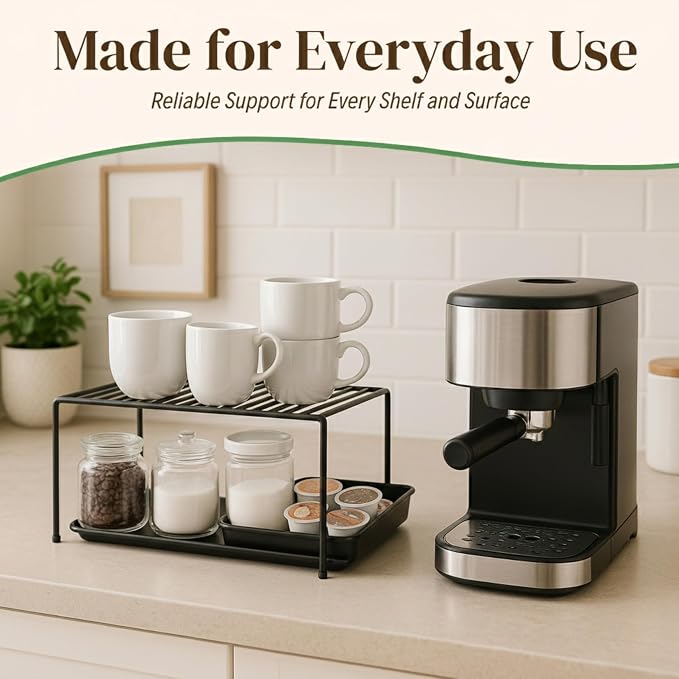 Evelots Wire Shelf Organizer, Large Metal Cabinet Risers, 4-Pack, Black - Image 3