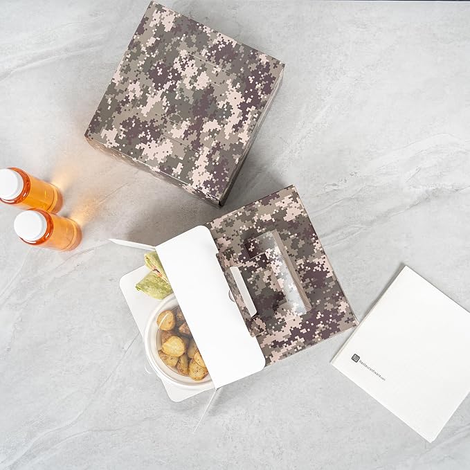 Restaurantware-Cater Tek 9 x 9 x 3.5 Inch Cake Boxes, 50 Take Out Containers - Display Window, Pop-Up Handles, Camouflage Paper Pastry Boxes, Grease Impermeable, Shipped Flat - Image 6