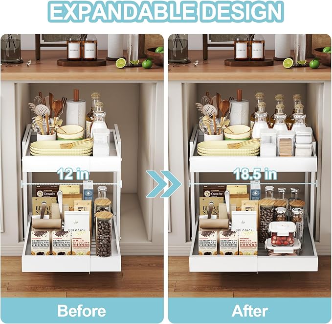 Golener 2-Tier Expandable Pull Out Cabinet Organizer, Cabinet Drawers, 16"D - Image 2