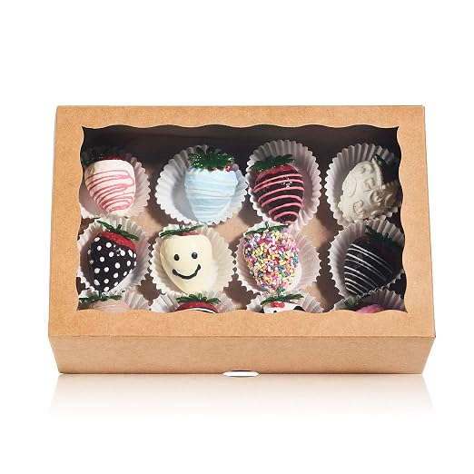 25PCS10 x 7 x 2.5 inches One Piece Professional Strawberry Boxes, Cookie Boxes, Natural Kraft Brown Paper Boxes with Display Window - Image 2