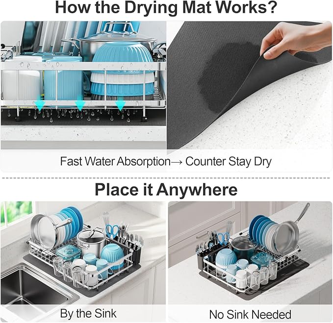 GSlife Large Capacity Dish Rack - Expandable 2-Piece Countertop Set, Silver - Image 5