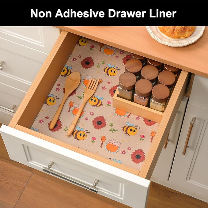 Cooyes Shelf Liner – Non-Slip Cabinet & Drawer Liner for Kitchen – Non-Adhesive Waterproof Shelf Paper with Modern Pattern – Durable EVA Cabinet Mat – Easy to Cut (Buff,17.5" W x 78.7" L) - Image 4