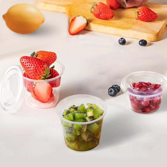 TashiBox 200 Sets - 4 oz Portion Cups With Lids, Small Plastic Containers, Airtight and Stackable Souffle Cups for Jello Shots, Sauce, Condiments, Lunch, Party, Trips - Image 6