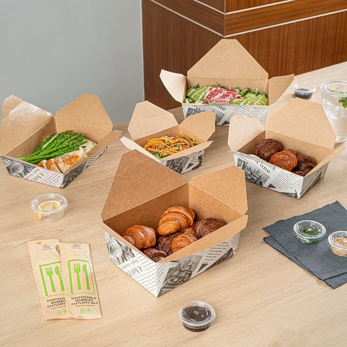 Restaurantware Bio Tek 98 Ounce Take Out Boxes 200 To Go Lunch Boxes - Tab-Lock Closure Heat-Tolerant Newsprint Paper Disposable Lunch Boxes Greaseproof For Hot And Cold Foods - Image 8