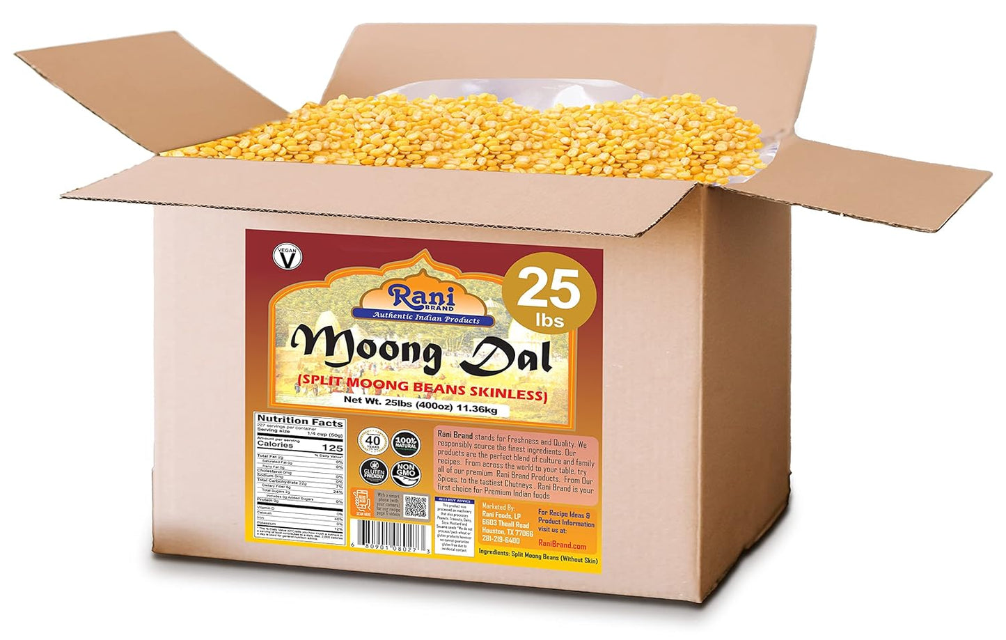 Rani Moong Dal (Split Mung Beans Without Skin) Lentils Indian 400oz (25lbs) 11.36kg Bulk Box ~ All Natural | Gluten Friendly | Non-GMO | Kosher | Vegan | Indian Origin