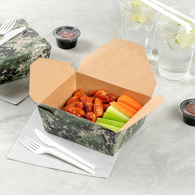 Restaurantware-Bio Tek 6.7 x 5.5 x 2.6 Inch Food Containers, 200 Durable Takeaway Boxes - Disposable, Sturdy, Camouflage Paper 45 Ounce Takeout Boxes, Rectangle, For Takeout And Delivery, Or Picnics - Image 4
