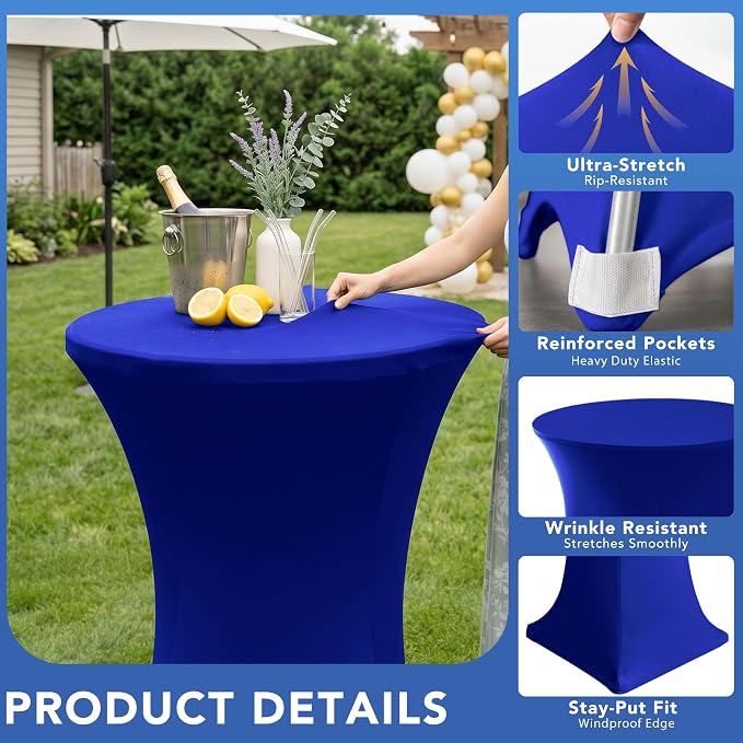 Cocktail Table Covers-Spandex Round High Top Table Cloths Party Royal Blue - Image 2