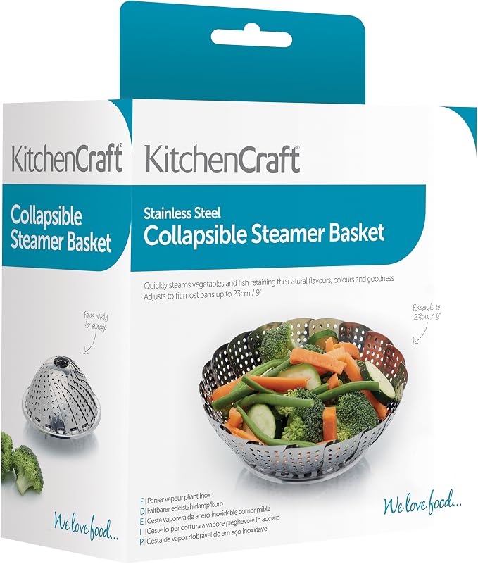 KitchenCraft Food Steamer Basket for Saucepans with Collapsible Design, Stainless Steel, Silver, 23 cm - Image 7